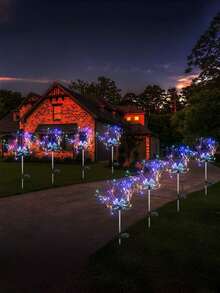 1 pièce Guirlande lumineuse solaire en fil de cuivre, lumières étoilées LED d'extérieur, piquets de jardin et de pelouse, lumières de Noël - Multicolore - Voir 4