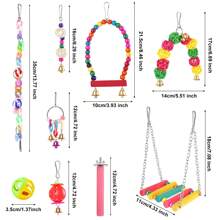 13Pcs/Set Random Color Parrot Toy, Bird Chewing Toy Include Bird Swing, Perch, Stand, Bell, Hanging Hammock, Bird Cage Toy Suitable For Parakeet