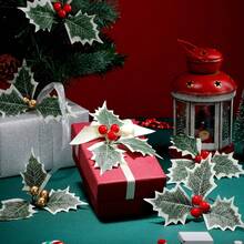 12 件假蔓越莓和冬青浆果树枝用于派对节日家居装饰和 DIY 花环，适用于圣诞花环、蛋糕、工艺品、婚礼派对家居（6 金色 + 6 红色） - 彩色 - 查看 3