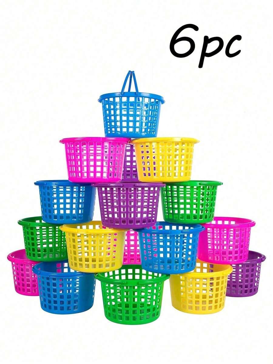 4/6 piezas Cestas de plástico tejidas para recoger frutas y verduras (estilo del asa y color seleccionados al azar) - Multicolor - Ver 1