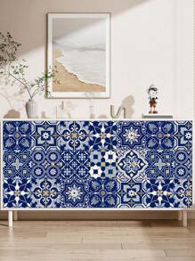 10 pièces Autocollant mural imitation carreau céramique imprimé de motif floral en PVC, papier peint autocollant en mosaïque DIY, décoration murale imperméable anti-saleté pour la cuisine, la salle de bain et le salon