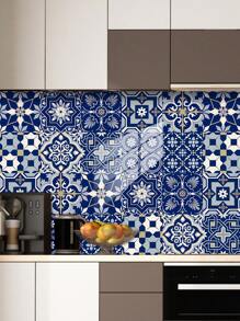 10 pièces Autocollant mural imitation carreau céramique imprimé de motif floral en PVC, papier peint autocollant en mosaïque DIY, décoration murale imperméable anti-saleté pour la cuisine, la salle de bain et le salon