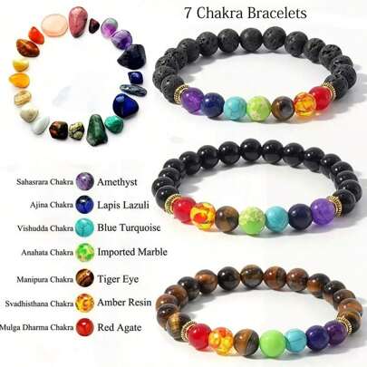 natural 7 Brazaletes brazaletes Yoga balance rosario elástico Pulsera Hombres piedra natural meditación Bisutería regalos