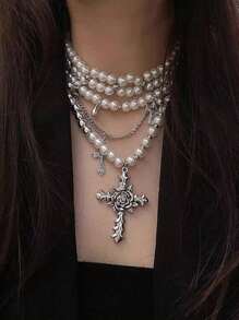 1 Set Of European & American Style Classic Versatile Fashionable Niche Exquisite Pearl Beaded Necklace, Multi-Layer Wear For Men & Women, Sweater Chain, Heavy Choker Necklace,