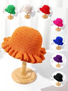 1pc New Green Bohemian Hollow Pleated Handmade Crochet Bucket Hat, Suitable For Holidays And Daily Outfit
