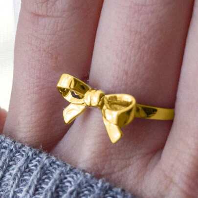 1 件金色蝴蝶结戒指，波西米亚风蝴蝶结戒指，女士结婚订婚戒指，冬季、情人节、圣诞节、母亲节礼物、妈妈、母亲、母亲节、礼物