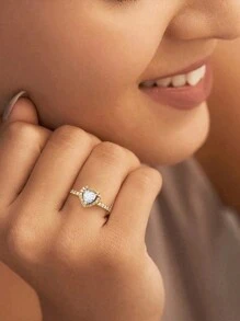 1 pièce Bague de fiançailles à cœur en zircone cubique scintillante blanche pour femmes, bague de mariage, bague de promesse, bague d'éternité, cadeau de bijoux fins pour la Saint-Valentin