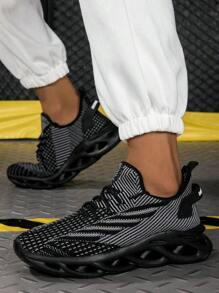 1 Pair Men's Knit Thickened Breathable Casual Shoes Outdoor Casual Style Lace-Up Running Jogging Sneakers