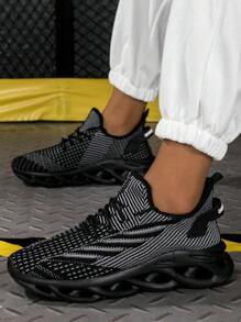 1 Pair Men's Knit Thickened Breathable Casual Shoes Outdoor Casual Style Lace-Up Running Jogging Sneakers