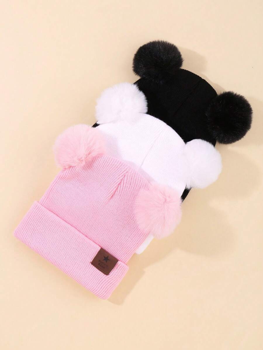 3PCS Toddler Winter Beanies Set Warm Knit Hats For Baby Boys & Girls Outdoor Activities