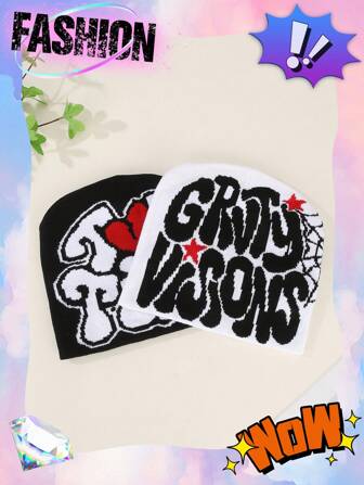 2 件装蜘蛛图案百搭时尚休闲户外针织帽，适合日常使用