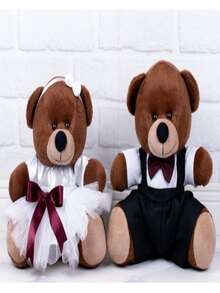 Casal Ursos Tedde Pelúcia Marrom 12 Cm Pajem Preto, Daminha Branca - 2 Pçs - Marsala - Visão 1