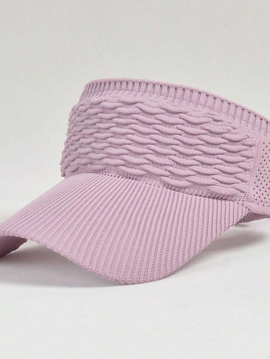 Women's Sport Cap Knitting Large Brim Beachwear Summer Running Sun Protection Visor - 玫瑰紅 - 查看 1