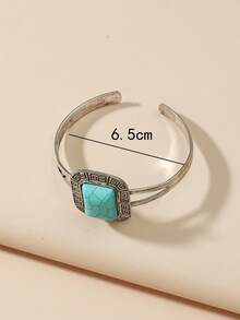 1 chiếc vòng tay chạm khắc ngọc lam vuông cổ điển - Màu xanh lam - Xem 3