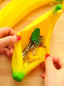 可爱香蕉图案小包，拉链零钱包，多功能户外包 - 黃色 - 查看 1