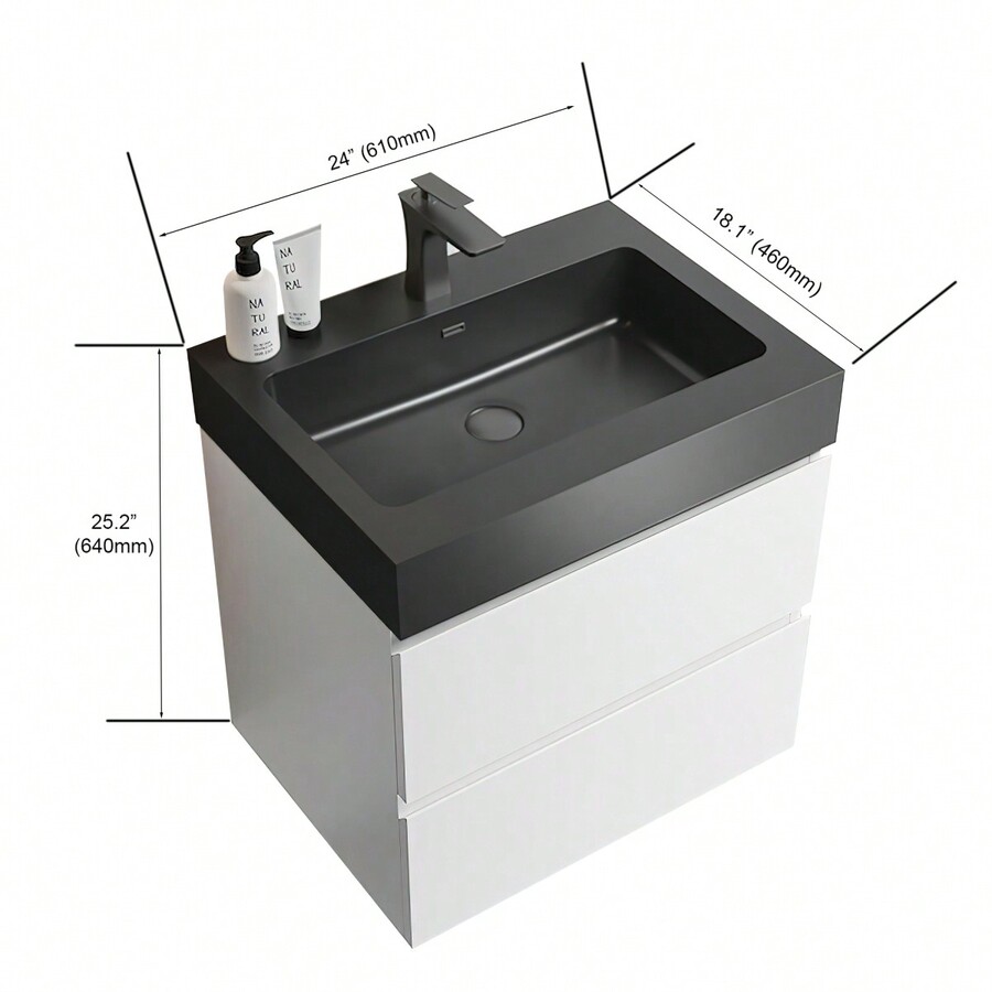 24" White Bathroom Vanity With Sink, Large Storage Wall Mounted