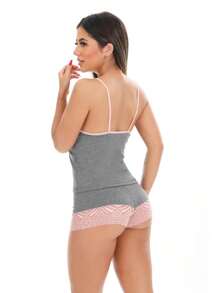 Pijama Feminino Short Baby Doll Renda Short Lingerie Camisete Bicolor Moda