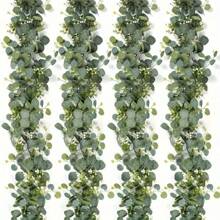1/4/8 piezas de guirnalda de eucalipto falso con flores blancas: 5.9FT/180cm Hojas de eucalipto de dólar plateado Gypsophila Guirnalda, Enredaderas de follaje artificial para decoración de boda, fiesta, repisa, camino de mesa, hogar, oficinas, decoración de verano, plantas falsas - Multicolor - Ver 2