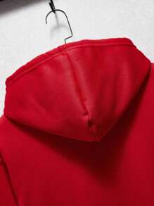 Men's Casual Loose Fit Drawstring Hoodie With Letter Print, Suitable For Spring And Autumn, Long Sleeve Top - Red - View 4