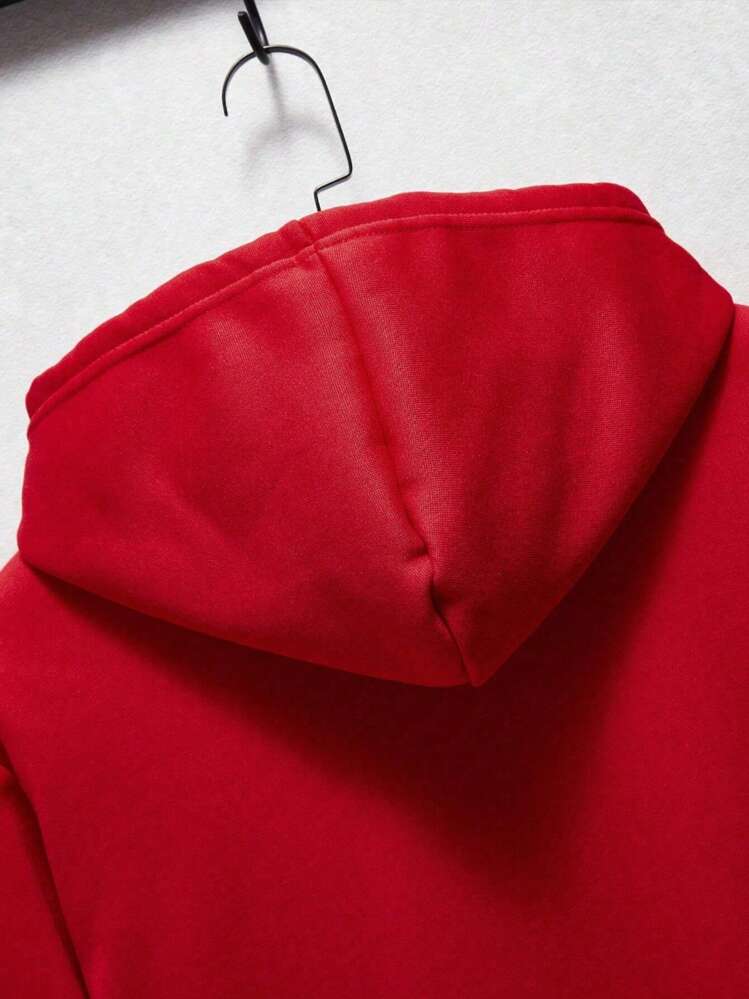 男士印花圣诞雪橇连帽夹克，抽绳，休闲宽松，春/秋/冬 - 紅色 - 查看 4