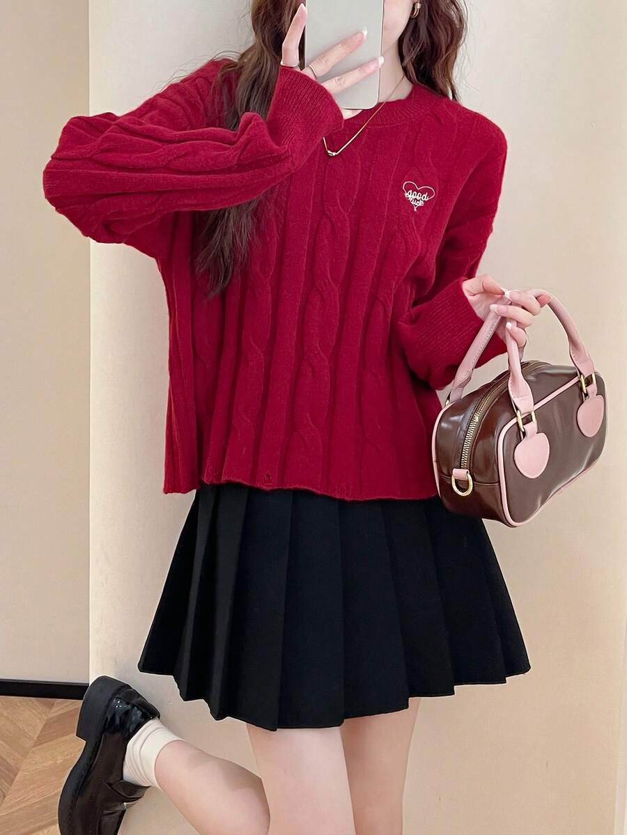 Women's Holiday Celebration New Year Spring Festival Cross Flower Embroidery Crew Neck Pullover Sweater - Red - View 1