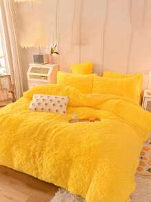 3 件黄色蓬松毛绒被子套装