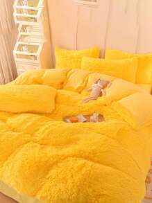 3 件黄色蓬松毛绒被子套装