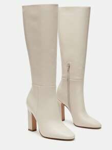 Women Knee High Boots Zip Chunky High Heeled Luxury Sexy Winter Fashion Elegant Shoes For Woman - 白色 - 查看 6