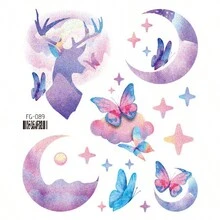 1 件闪光渐变色美人鱼、蝴蝶临时纹身，男女通用，适合儿童和成人 - 彩色 - 查看 11