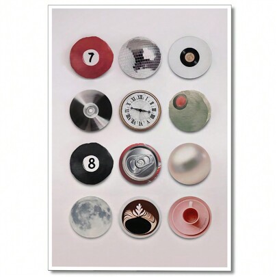 1pc Colorful Vintage Disco Ball Canvas Wall Art,Retro 8 Ball Lucky 7 Ball Poster, Music Record Paiting, Funky Aesthetic Moon Coffee Cup Prints For Apartment Unframed Art Decoration Home Canvas Wall Canvas Art Decoration