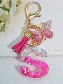 1pc English Letter Key Chain, European And American Style Charm Keychain With Butterfly Tassel Pendant Gift Souvenir Car Accessories Bag Charm School Cute Goth Y2k