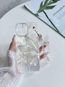 1 件透明 TPU 银色蝴蝶图案防震手机壳和 1 件配套透明蝴蝶腕带，适用于 Apple/Android 手机，例如 Galaxy、OPPO 防水防摔防刮 - 彩色 - 查看 3