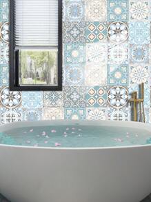 10 pièces Autocollant mural imitation carreau céramique imprimé de motif floral en PVC, papier peint autocollant en mosaïque DIY, décoration murale imperméable anti-saleté pour la cuisine, la salle de bain et le salon
