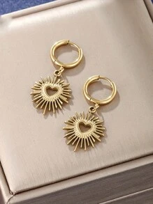 1 对复古空心心形不锈钢金色吊坠耳环，适合女士日常佩戴 - 金黃色 - 查看 3