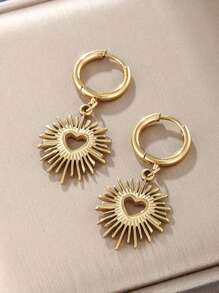 1 对复古空心心形不锈钢金色吊坠耳环，适合女士日常佩戴 - 金黃色 - 查看 1