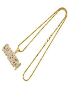 Fashionable Unisex Queen 60cm Rhinestone Decor Pendant, Hip-Hop Jewelry Necklace, Christmas, New Year, Valentine's Day Gifts - Gold QUEEN Pendant + Pearl Chain - View 3