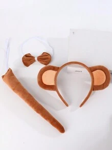 3 peças/Conjunto Tiaras com Orelhas de Animais Cartoon - Coelho, Gato, Tigre, Girafa, Sapo, Cachorro, Coelho, Lobo com Gravata Borboleta, Estampa de Animal, Tiara para Cabelo para Acessórios de Beleza e Decoração do Lar - Multicolorido - Visão 23