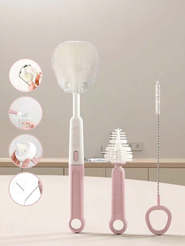 Escova de Silicone para Mamadeira do Bebê, Limpador de Bico, Canudo e Acessórios, Conjunto de Escovas para Mamadeira