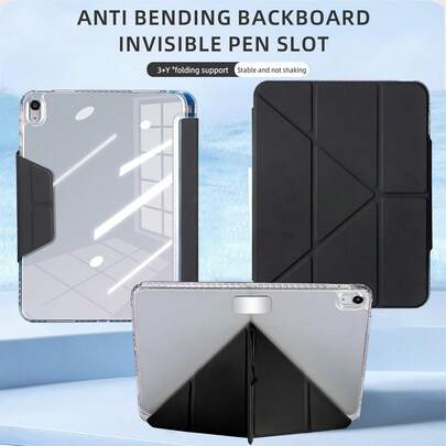 1个亚克力Y型折叠黑色磁吸式平板电脑保护套，多角度可折叠支架带笔槽，高透明亚克力后盖，睡眠/唤醒功能，休闲/简约/经典设计，适用于iPad Mini6/Mini7/9.7/10.2/10.5/Air4/Air5/10th/10.9/Pro11/Air11(M2)/Air13(M2)/Pro11(M4)/Pro13(M4)2024 12.9英寸/iPad Air 13(M3 2025)