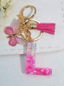 1pc English Letter Key Chain, European And American Style Charm Keychain With Butterfly Tassel Pendant Gift Souvenir Car Accessories Bag Charm School Cute Goth Y2k