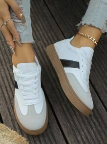 Women's New Contrast Color Lace-Up Style Athletic Sneakers, Modern Fashion Outdoor Street & Campus Casual Sport Shoes