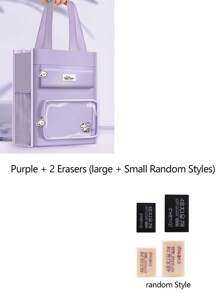 1 Bolsa De Estudio De Gran Capacidad De Lona Para Estudiantes, Beige/negro/morado/verde, Adecuada Para La Escuela Secundaria, La Escuela Media Y Adolescentes, Con Asas Y Correa Para El Hombro