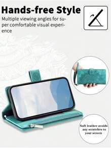 AWQUER Etui ze skóry PU z klapką i smyczą kompatybilne z 16 15 14 13 12 Mini 11 Pro X XS Max XR 8 7 6 Plus SE 5G 2022 2020, torba na telefon komórkowy z zamkiem błyskawicznym kompatybilna z Galaxy S24 S23 S22 S21 FE Plus Ultra A55 A35 A25 A15 A05 S A54 A34 A24 A14 A73 A53 A33 A23 A13 A72 A52 A52S 4G 5G z paskiem na nadgarstek, etui na telefon z portfelem do Pixel 8A 8 7 6 Pro 7A 6A uchwyt na kartę kredytową etui z podstawką