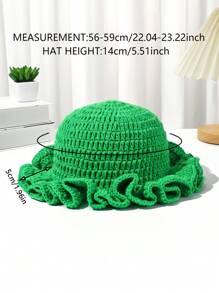 1pc New Green Bohemian Hollow Pleated Handmade Crochet Bucket Hat, Suitable For Holidays And Daily Outfit
