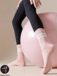 1 Paar Damen Mittelhoch Outdoor Sport Yoga Socken mit einfarbigem und Streifenmuster