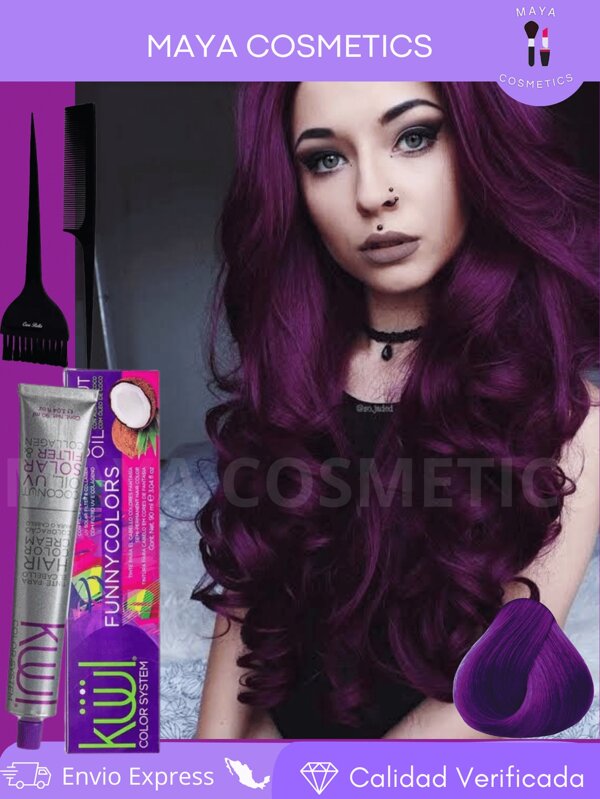 Tinte Küül Color System Funny colors tono violeta Tinte fantasia, Incluye peroxido para su tinte y Brocha para tinte, tintes coplores fantasia, tinte para cabello colores neon fantasia buen fin kuul