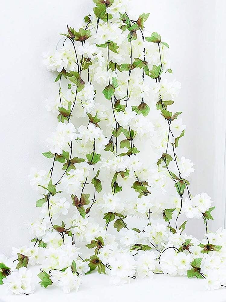 Blausky Ghirlanda di fiori artificiali, da 1,8 m, con fiori di ciliegio, da appendere, in seta, con 135 pezzi, per matrimoni, giardini, pareti, colore rosa scuro