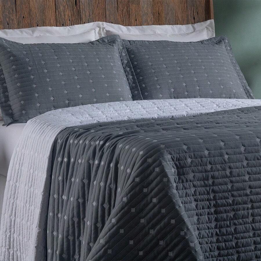 Double-Sided Embroidered Bedspread Kit With 200 Thread Count Percale For Standard Double Bed - 灰色 - 查看 1