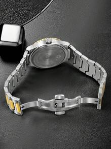 TOMI Men's Quartz Watch With Cufflinks & Ring Gift Set, Minimalist Stick Marker Dial, Zinc Alloy Band, Suitable For Daily Life, Business Events, Father's Day, Valentine's Day - Gold - View 6