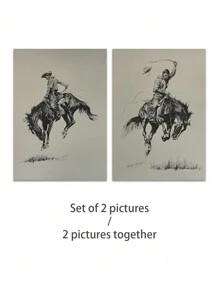 1/2 件大尺寸西部牛仔艺术版画、圣诞装饰素描帆布墙饰、无框时尚主题复古画、中世纪家居装饰、古董风格插图、无框海报